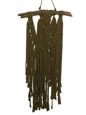 Moss Green Driftwood Braided Macrame Wall Hanging Bohemian Decor Vintage
